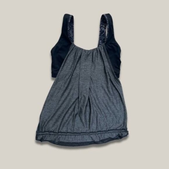 Lululemon Tank Top Built-In Shelf Bra Drawstring Cinch Patterned Strap Gray W 6 - Picture 4 of 10
